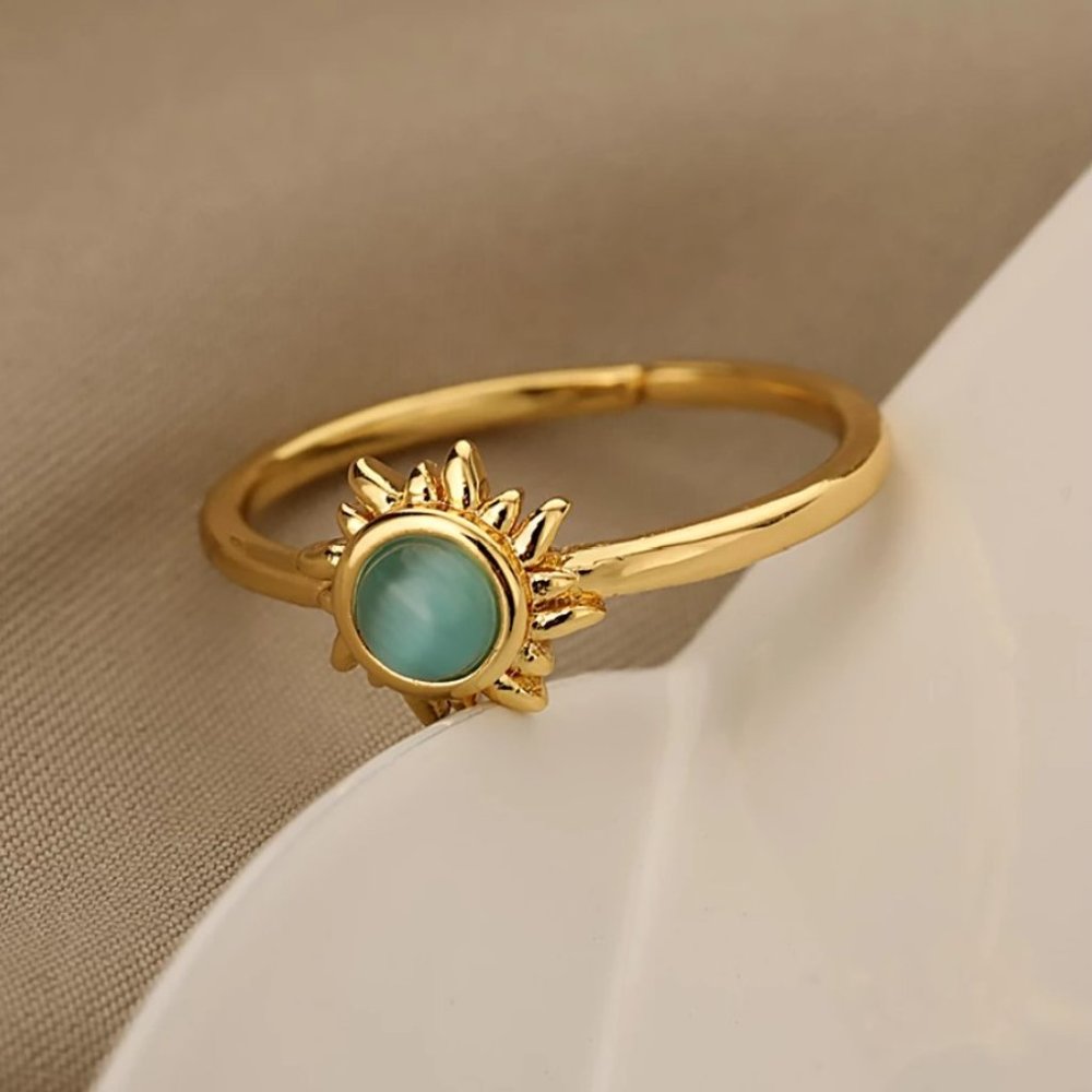 * NEW Vintage Opal Stainless Steel Sun open rings - Picture 3 of 5